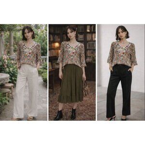 Nanette Lepore Silk Blouse 4 Embellished Floral Silk, Boho Chic, Quiet Luxury